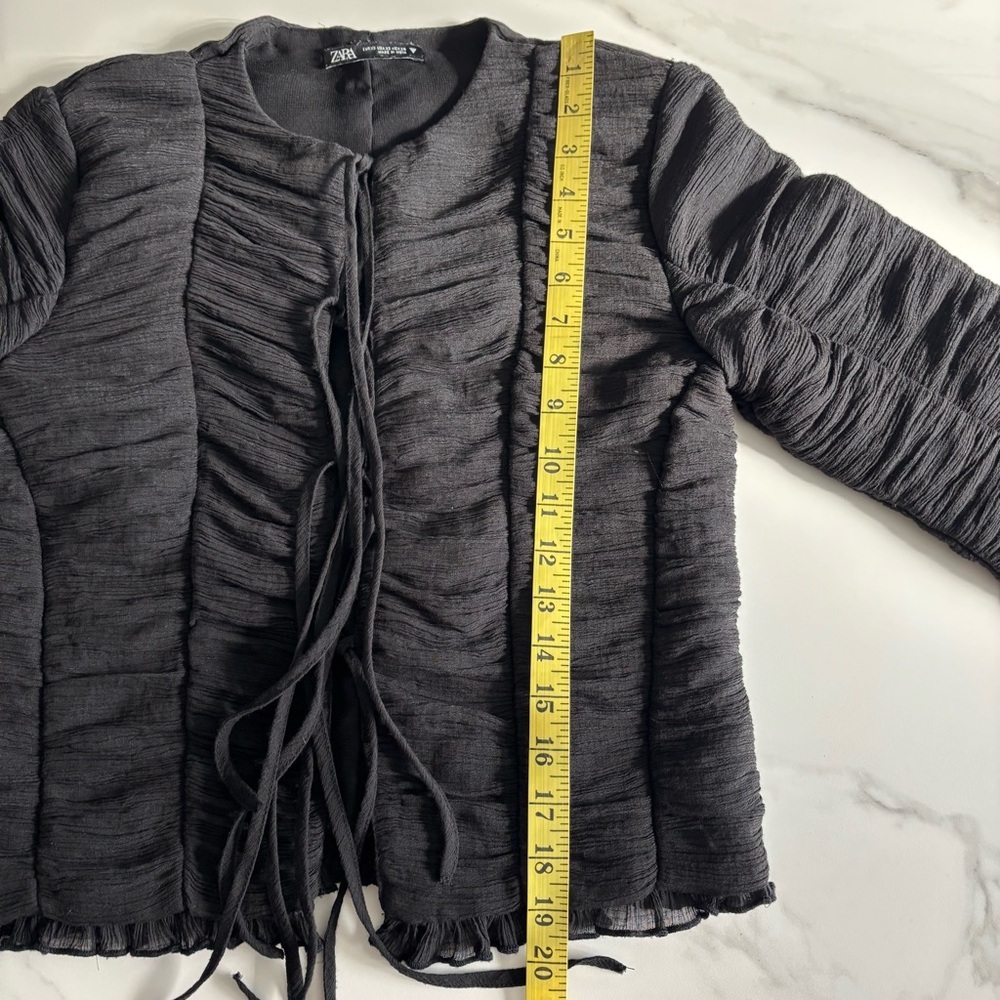 Zara tulle rushed Black Long Sleeve Top with ties XS - Picture 11 of 13